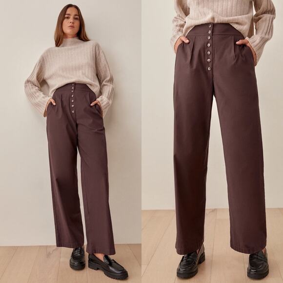 Reformation Pants - Reformation Brown Rox Button Front Wide Leg Trouser Pants Womens Size 12‎